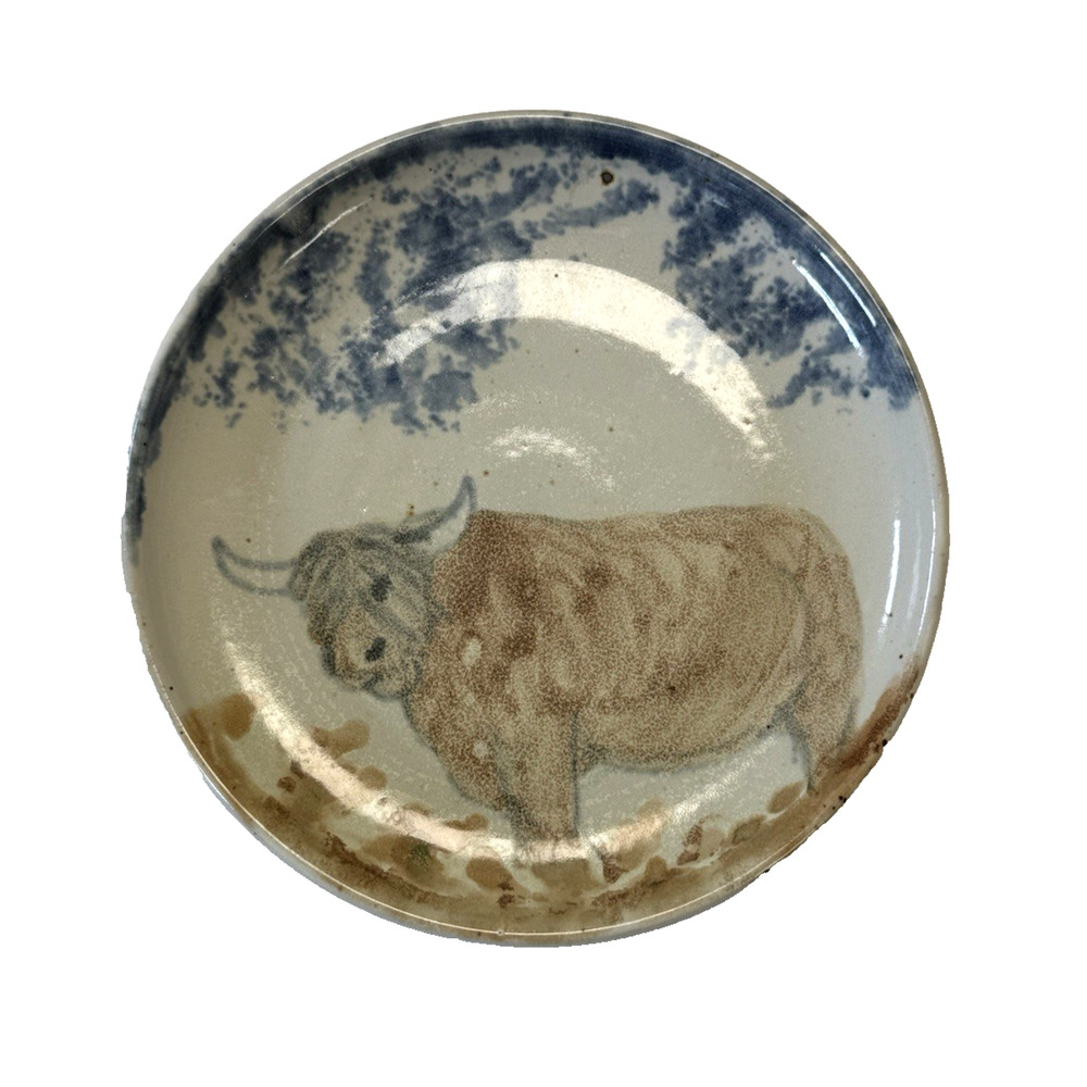 Vintage Uig Pottery Highland Cow Plate Signed 5.625" Diameter